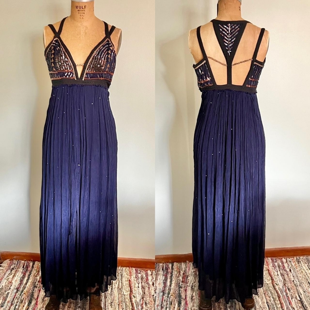 Free People Midnight Blue Goddess Greek Dress 0